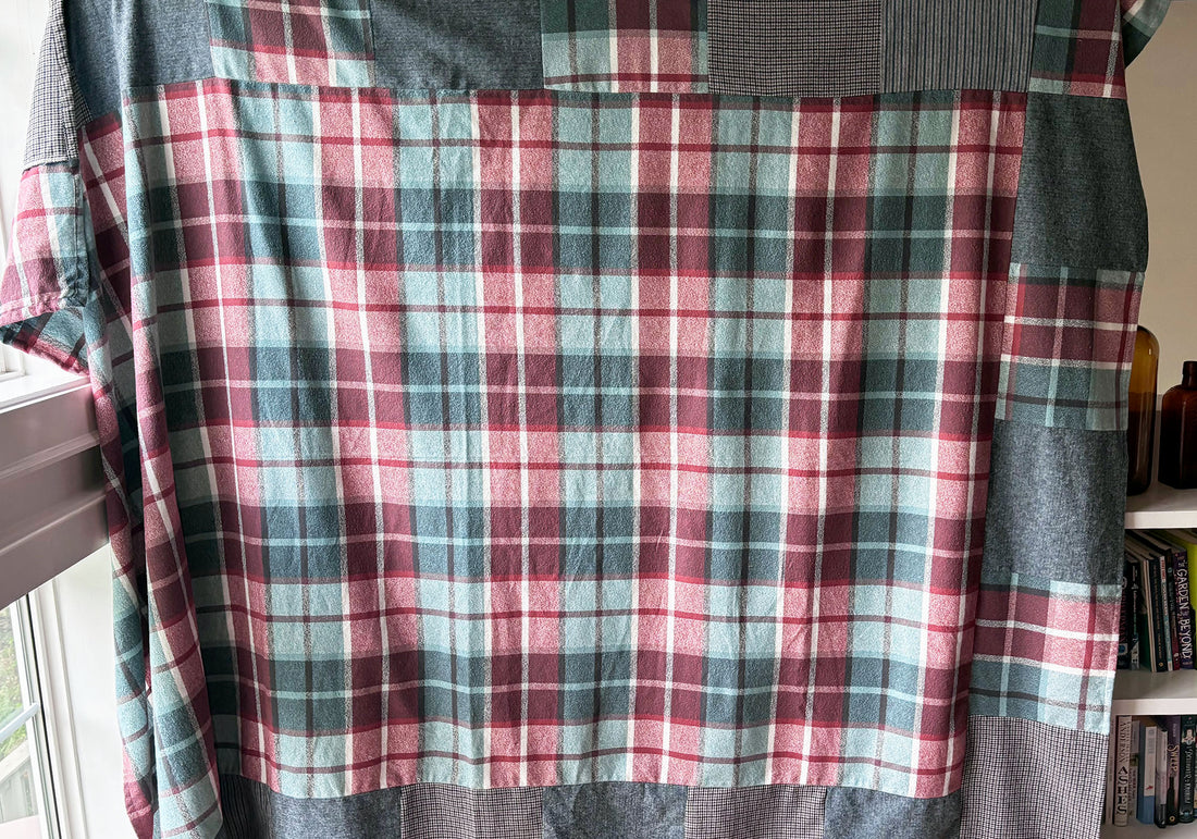 Brick and Blue Flannel Patchwork Blanket