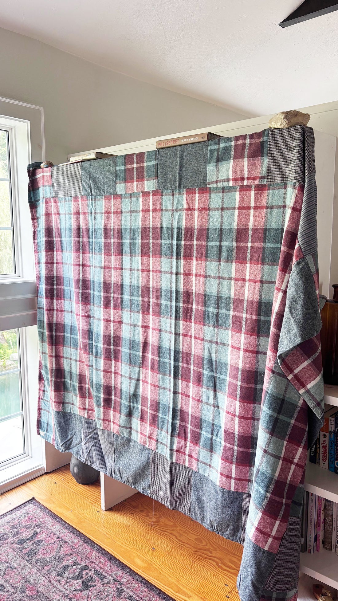 Brick and Blue Flannel Patchwork Blanket