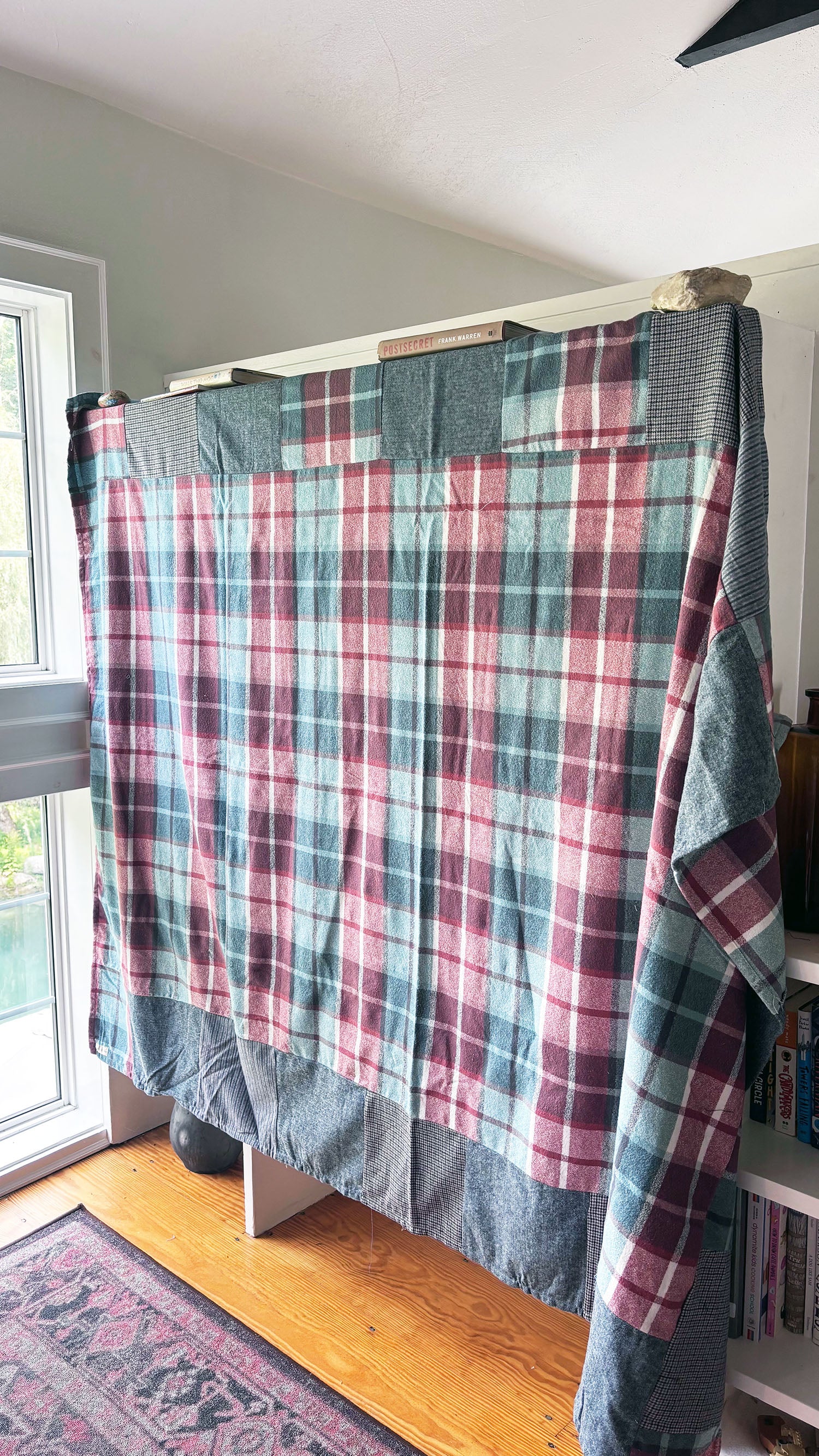 Brick and Blue Flannel Patchwork Blanket