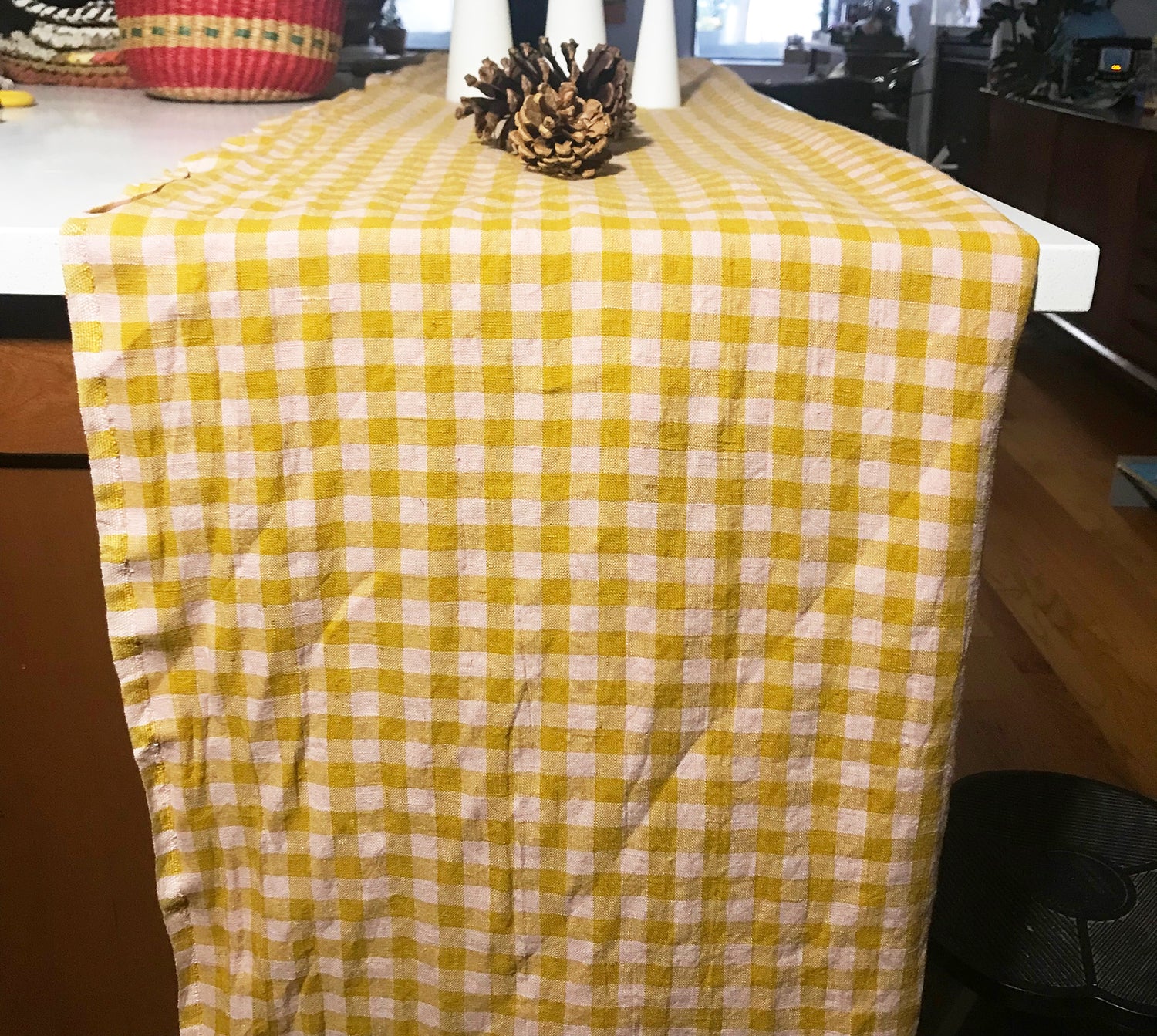Wes Mustard Linen Check Runner