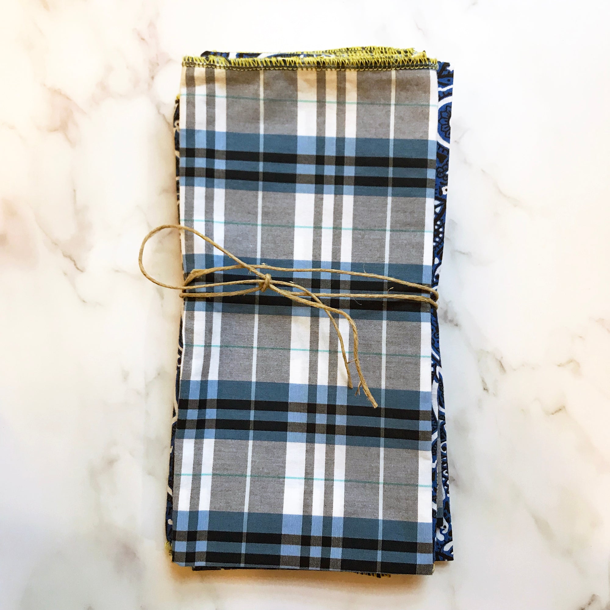 Blue Plaid and Paisley Napkin Mix and Match Set