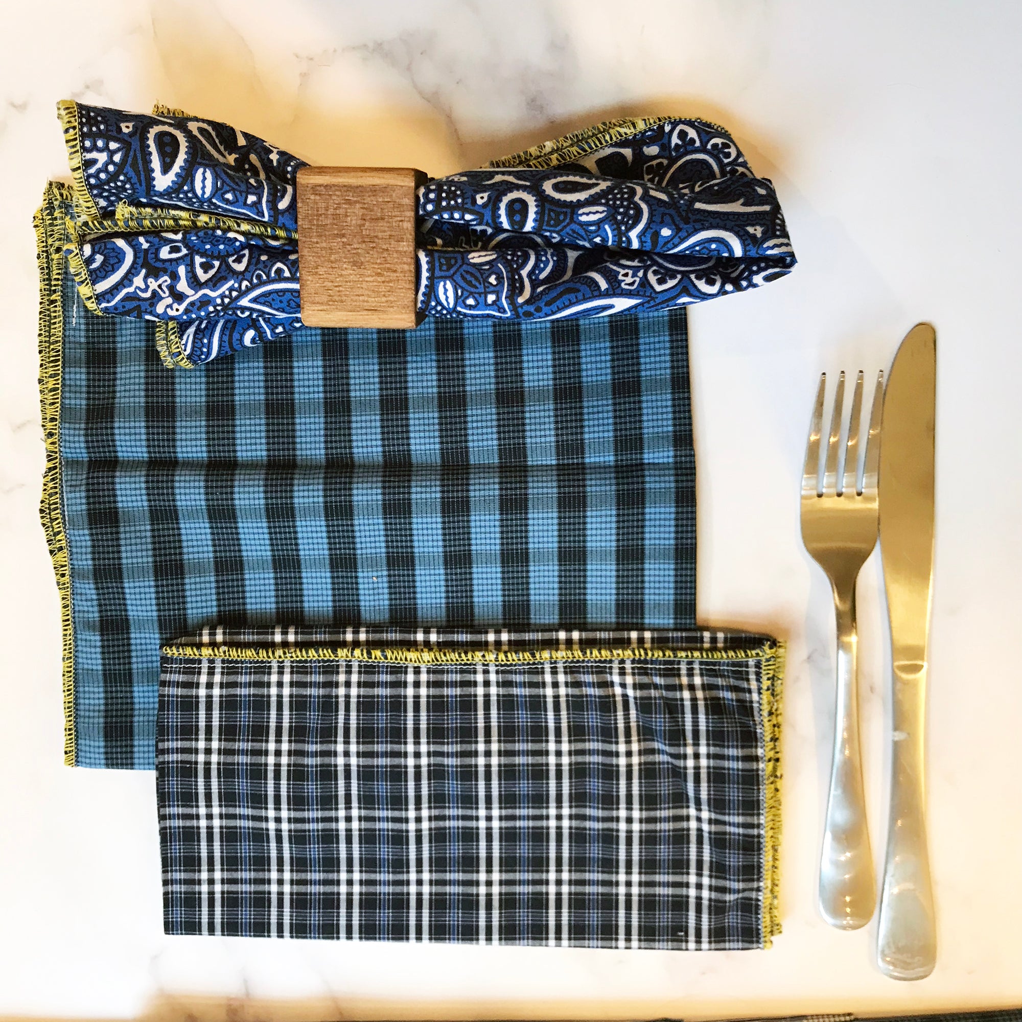 Blue Plaid and Paisley Napkin Mix and Match Set
