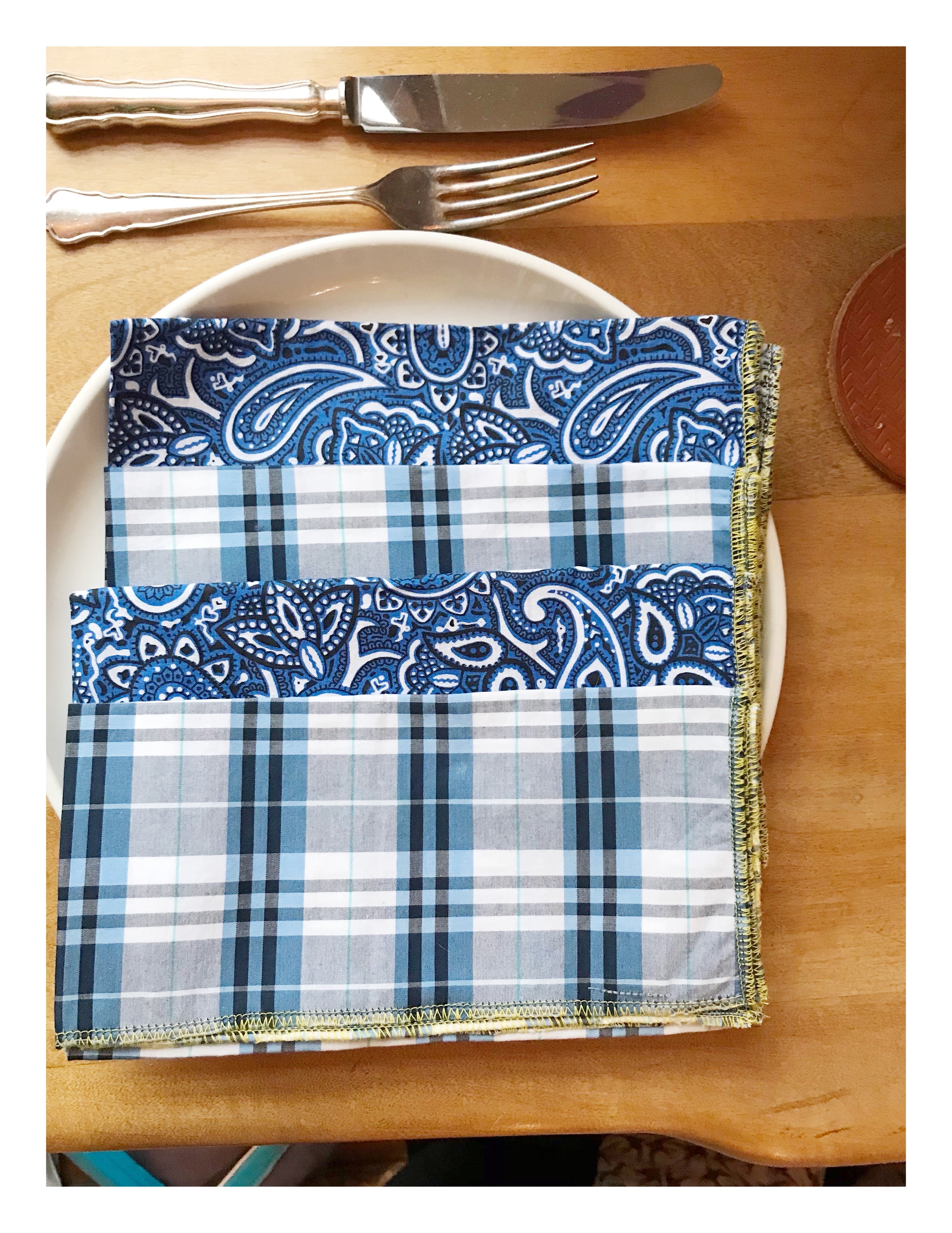 Blue Plaid and Paisley Napkin Mix and Match Set