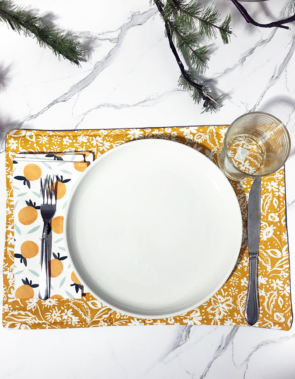 blue and white placemat