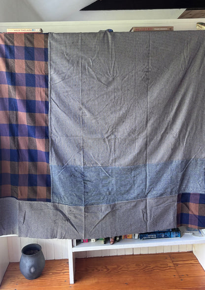 2 Check Plaid and Herringbone Blues Flannel Blanket