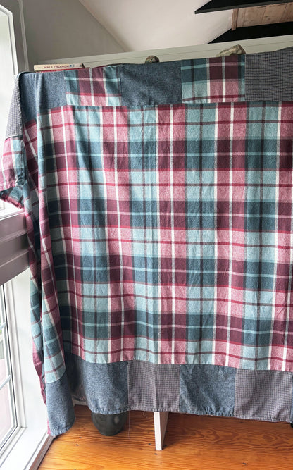 Brick and Blue Flannel Patchwork Blanket