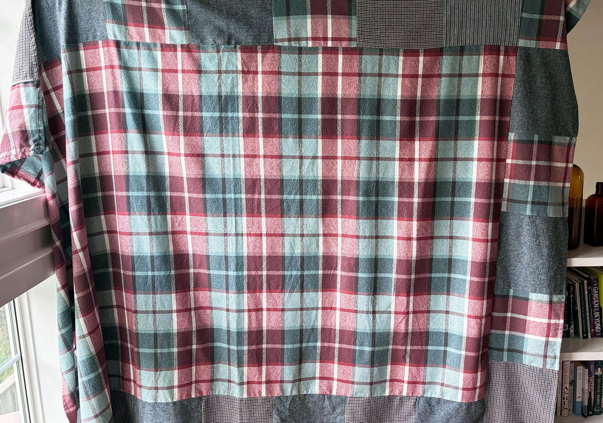 Brick and Blue Flannel Patchwork Blanket