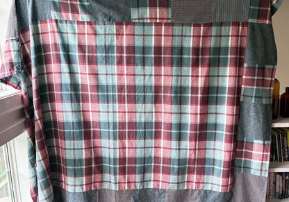 Brick and Blue Flannel Patchwork Blanket