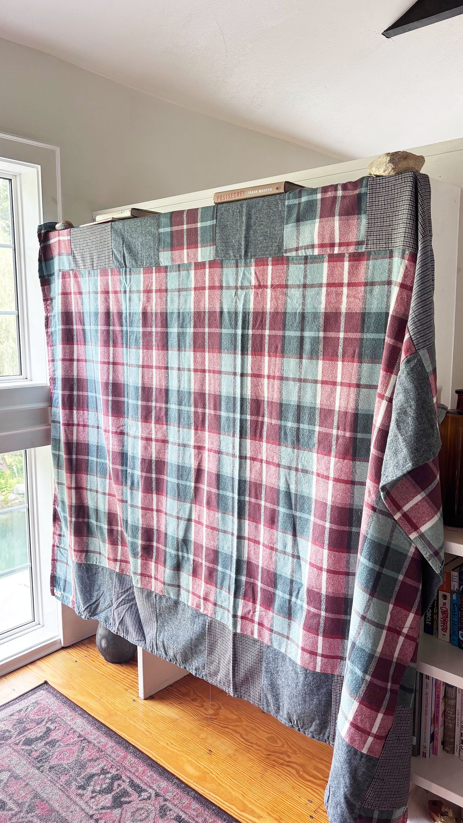 Brick and Blue Flannel Patchwork Blanket