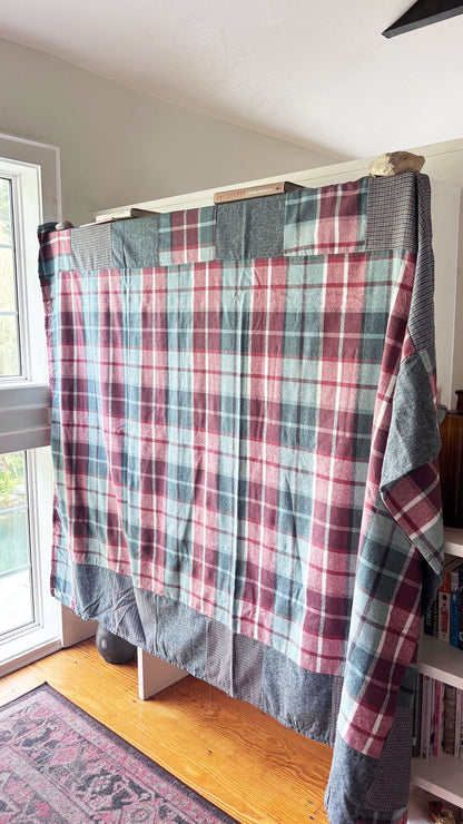 Brick and Blue Flannel Patchwork Blanket