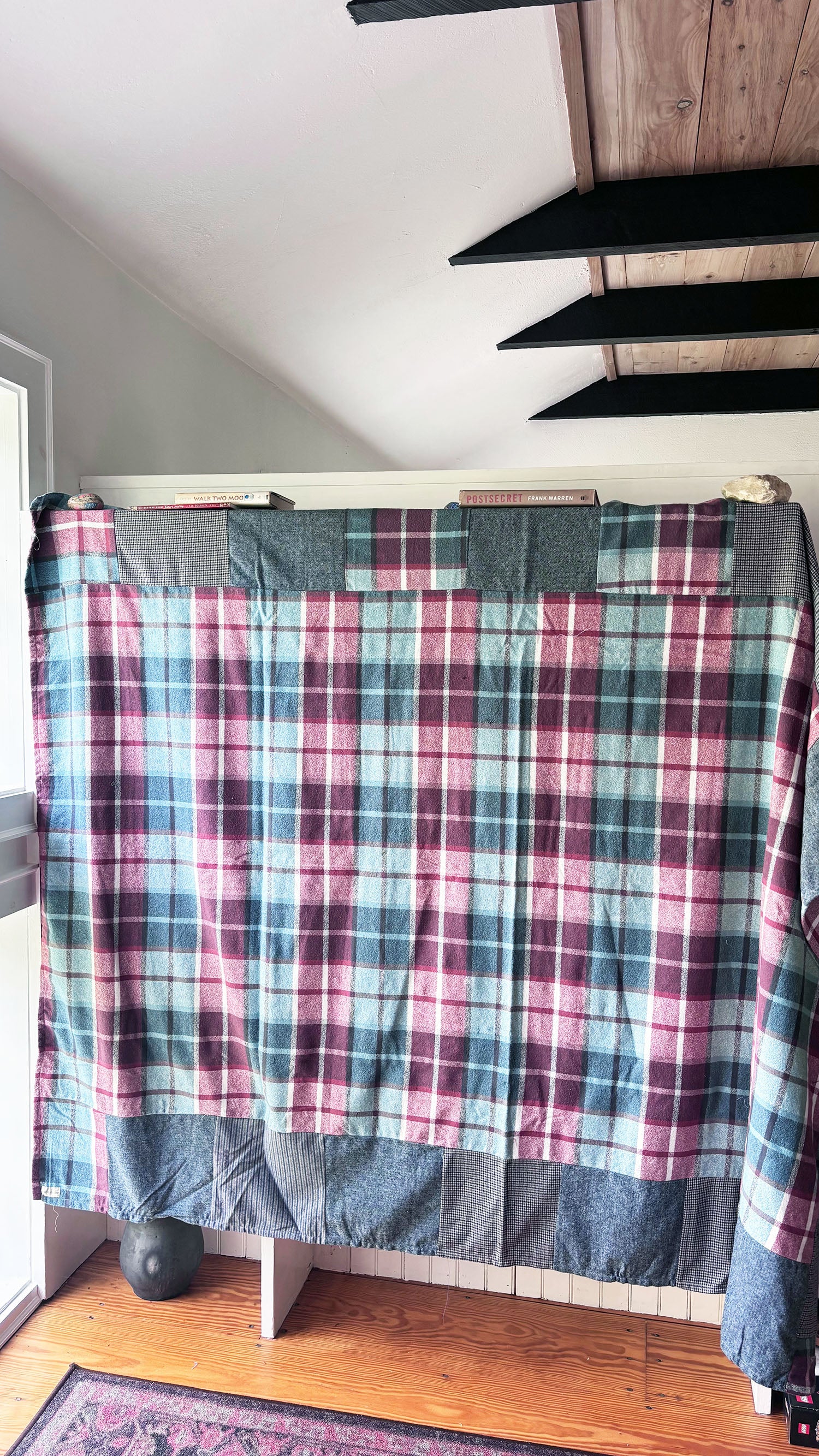 Brick and Blue Flannel Patchwork Blanket