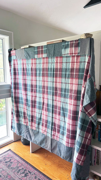 Brick and Blue Flannel Patchwork Blanket