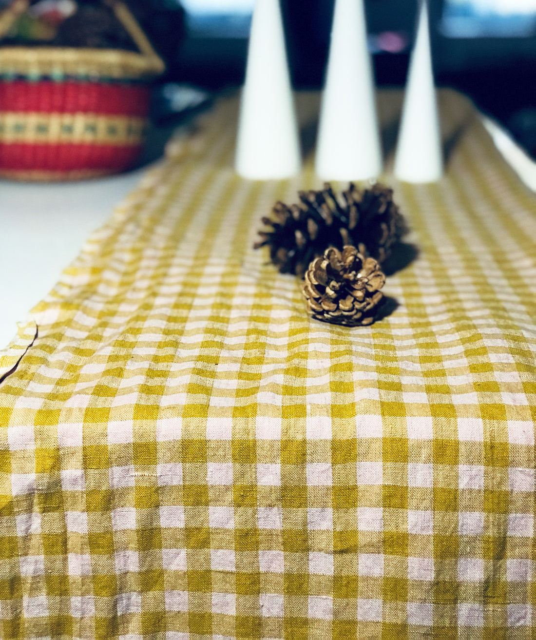 Wes Mustard Linen Check Runner
