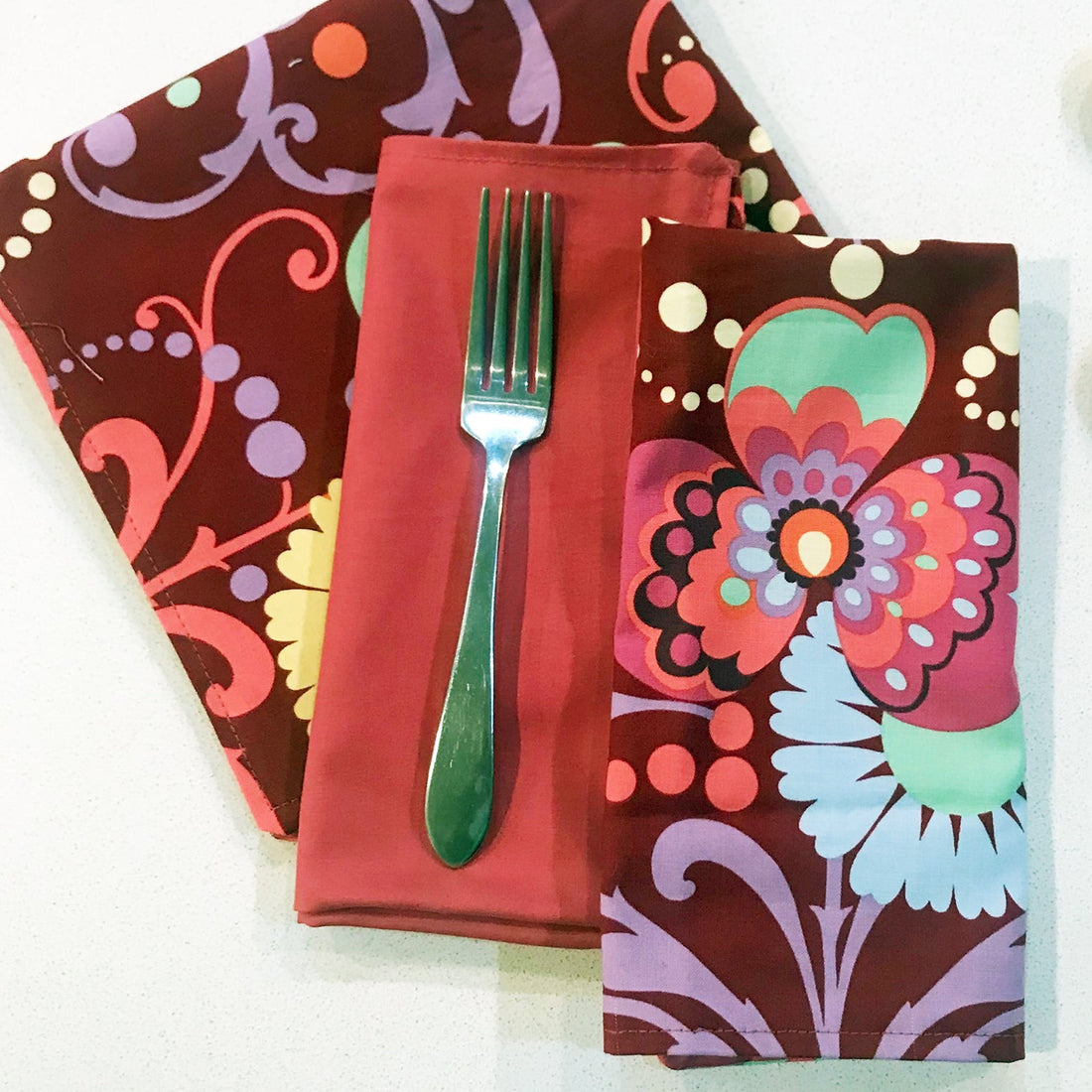 Berry Floral and Dot Cloth Napkin Mix