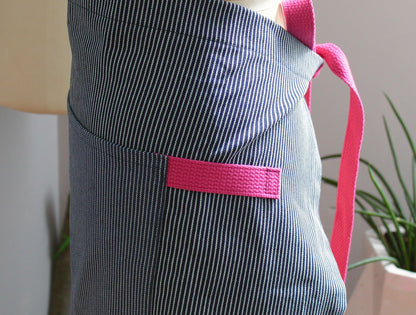 Three Pocket Stripe Waist Apron in Pink