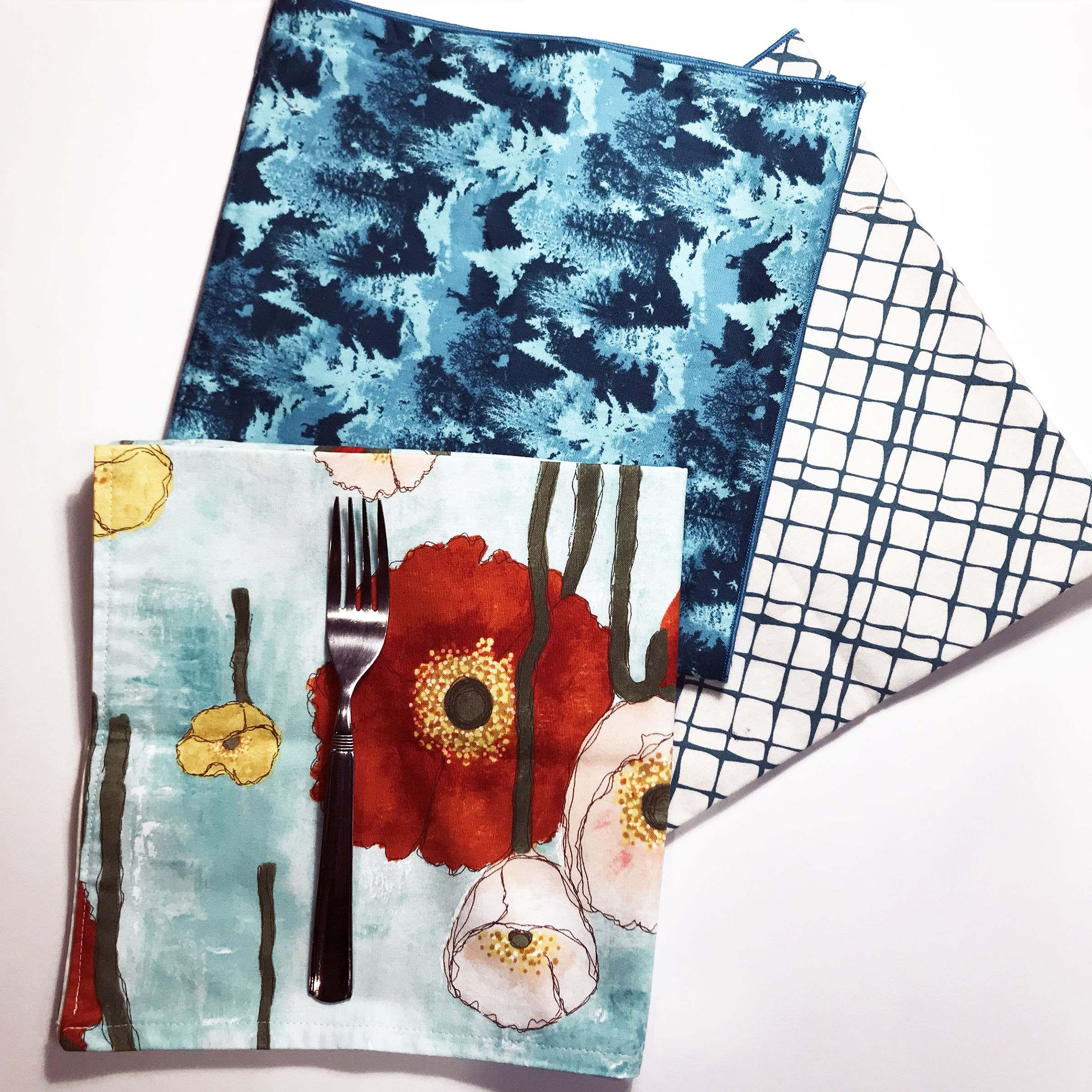 Studio Sale Reversible Blue Cotton Cloth Dinner Napkin