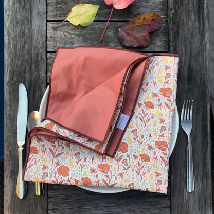 Terracotta Spice color Poppies Reversible Napkin Set