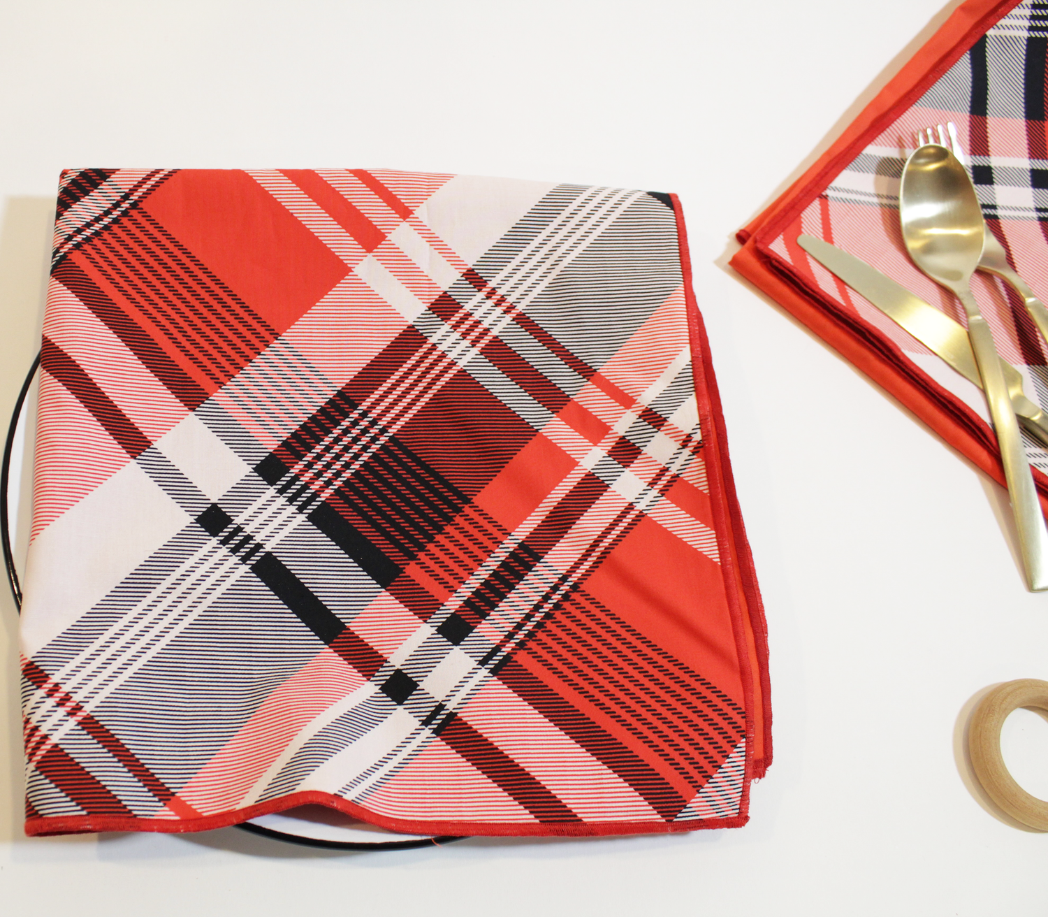 Oversized Holiday Red Plaid Reversible Napkin Organic