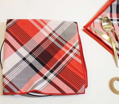 Oversized Holiday Red Plaid Reversible Napkin Organic