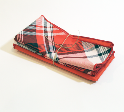 Oversized Holiday Red Plaid Reversible Napkin Organic