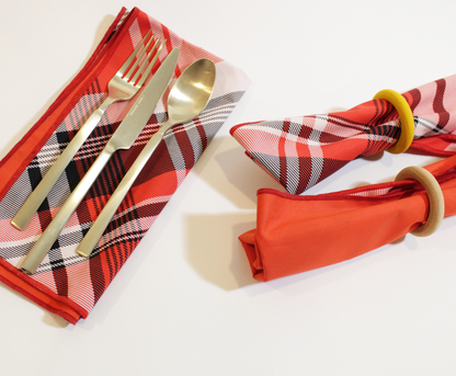 Oversized Holiday Red Plaid Reversible Napkin Organic