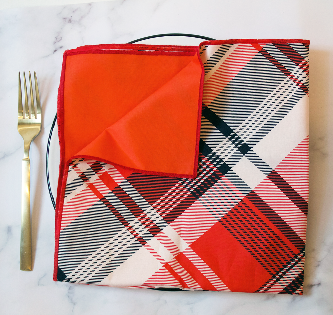 Oversized Holiday Red Plaid Reversible Napkin Organic