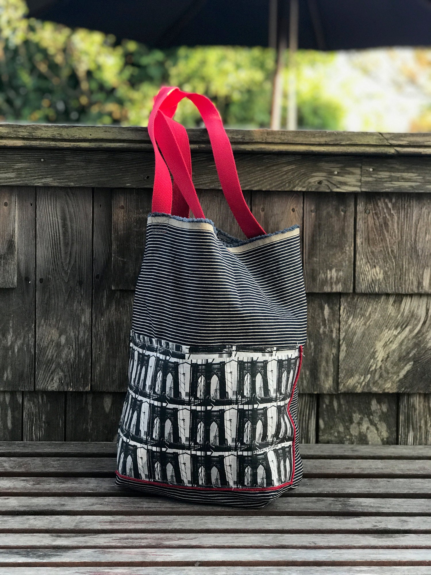 Upcycled Brooklyn Bridge Tote Collaboration with Brooklyn Bandanas