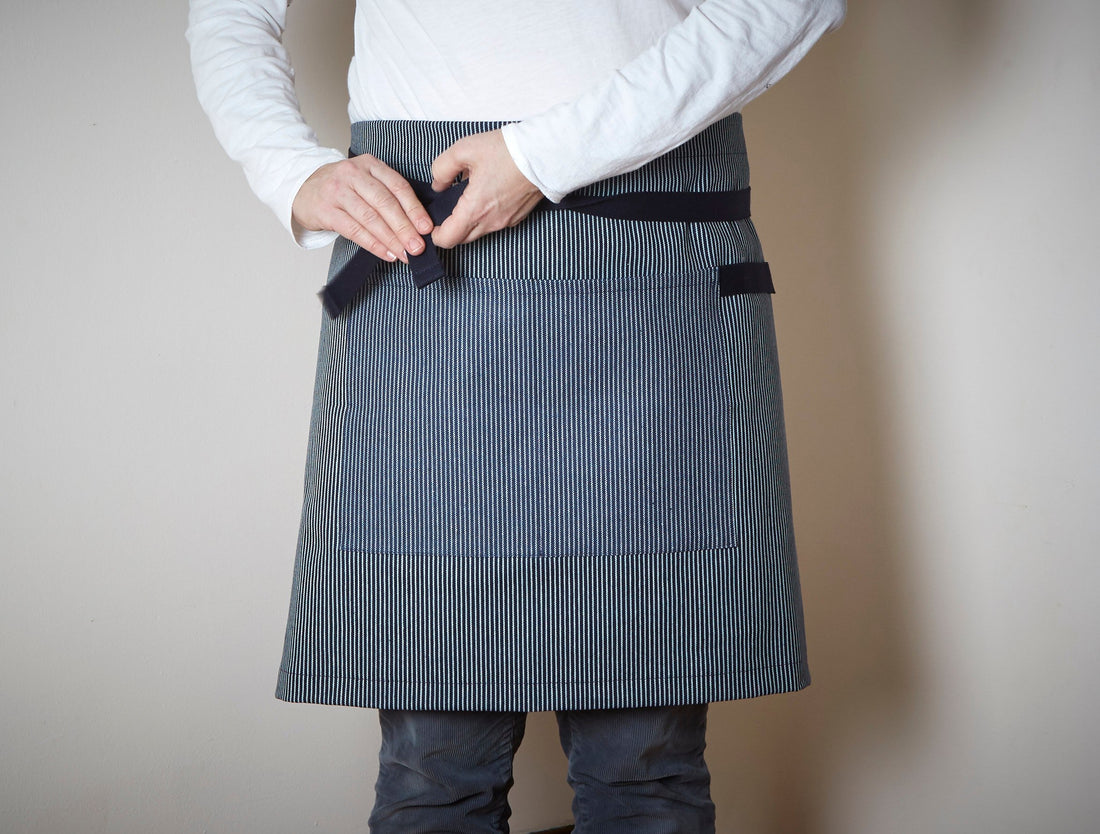 Denim Blue Stripe Waist Cafe Apron