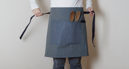 Denim Blue Stripe Waist Cafe Apron