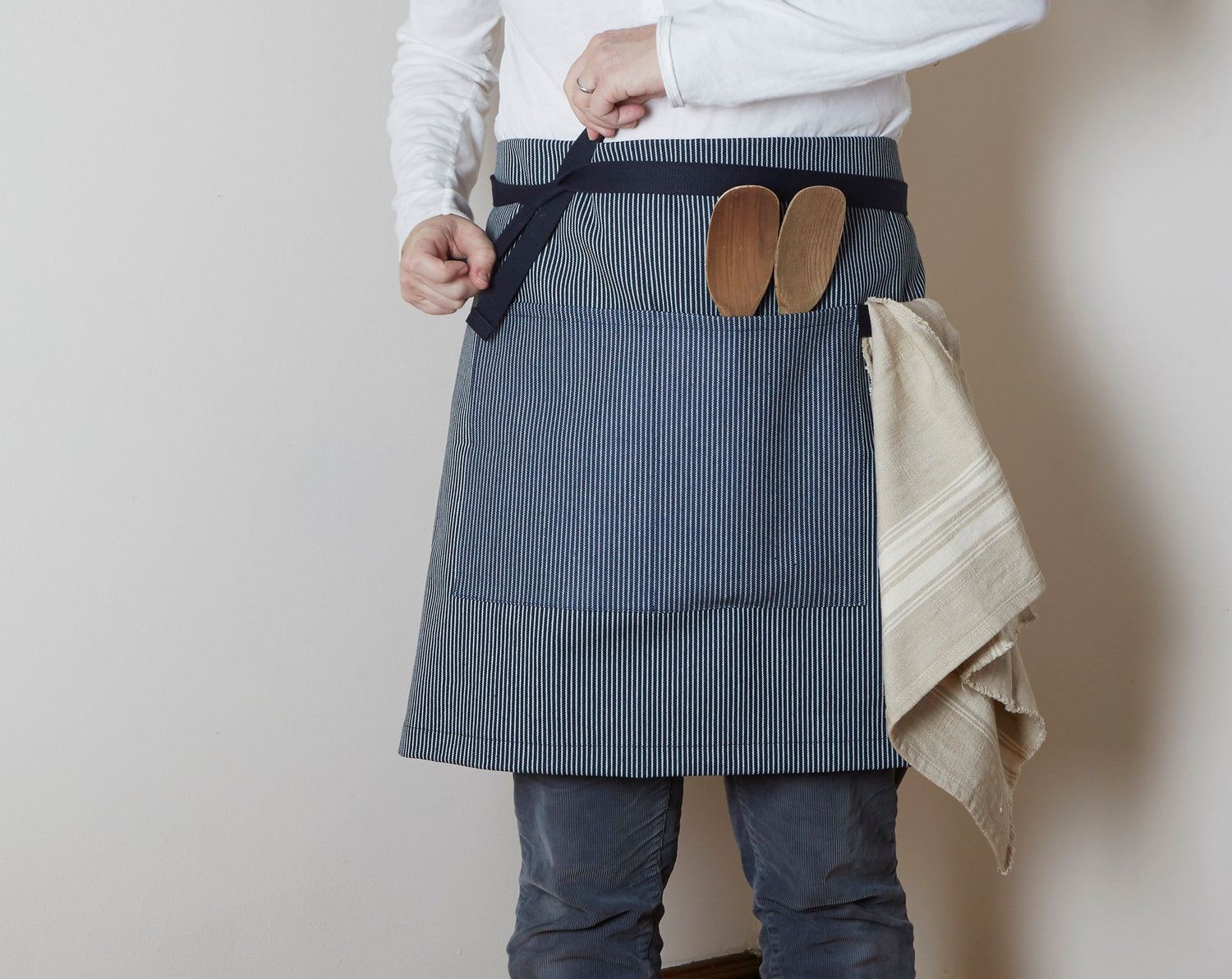 Denim Blue Stripe Waist Cafe Apron